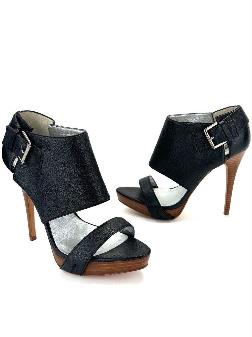 Report Signature Stiletto Platform Sandal/Bootie Size 8 Black Leather Open-Toe